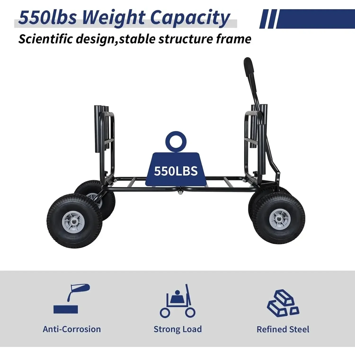 Fishing Cart Beach Cart Collapsible Wagon w/11''All-Terrain Wheels for Sand, Heavy Duty Garden with Rod Holders 550lb Large