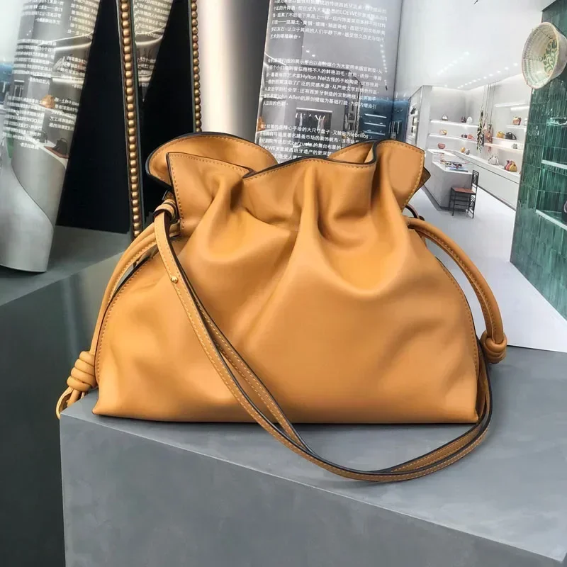 

2023 New Genuine Leather Blessing Bag Mini Small Bucket Bag Drawstring Bag Women's One Shoulder Crossbody Handheld Cloud Handbag