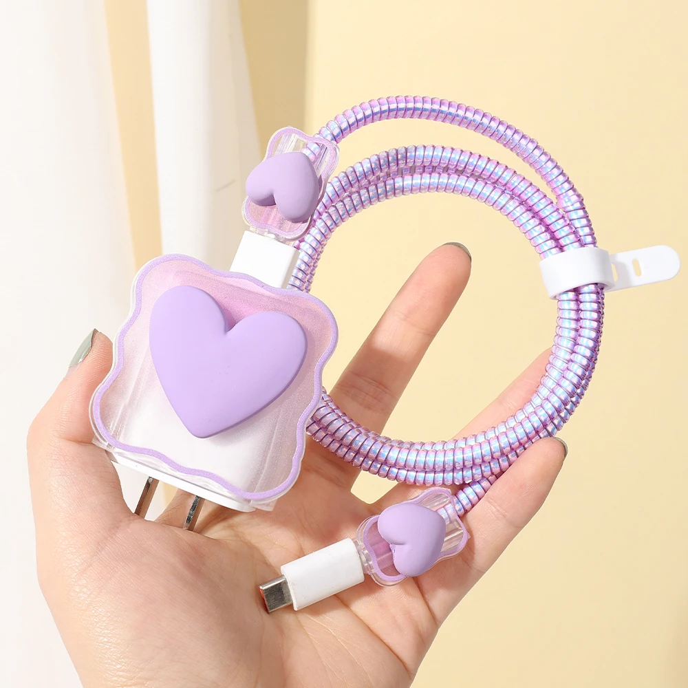 6PCS 3D love heart silicone charger cable protector case storage bag for iPhone