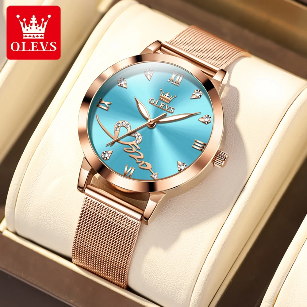 OLEVS Brand Fashion Quartz Watch for Women Luxury Rose Gold Stainless Steel Mesh Strap Waterproof Ladies Watch Relogio Feminino