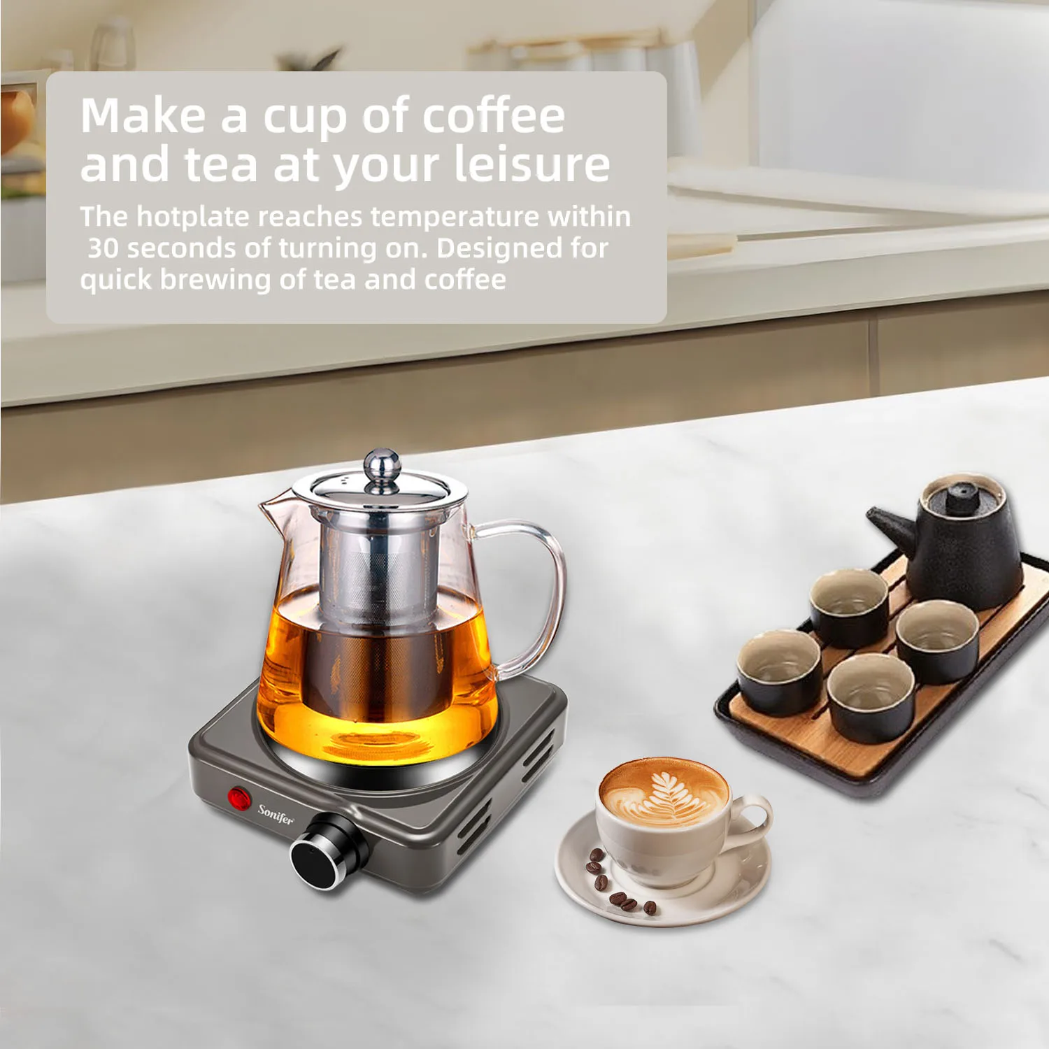 Mini Electric Hotplate 500W Adjustable thermostatic heating plate Travel Hotplate Suitable for caravans Camping Picnics 3