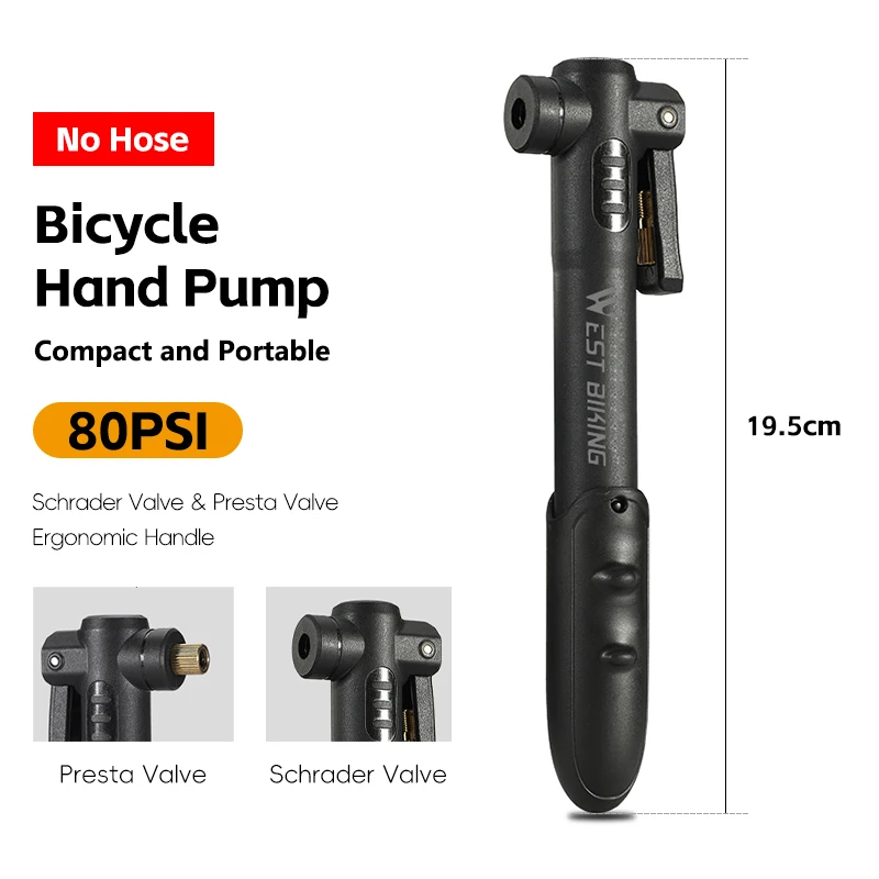 Compact High-Pressure Bicycle Hand Pump with Dual Valve Compatibility