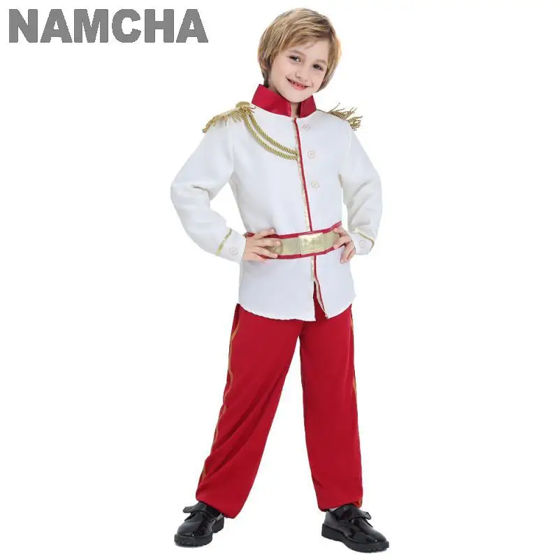 

Medieval Royal Prince Charming Costume for Kids Boys King Jacket Pants Crown Halloween Carnival Dress Up Fancy Cosplay