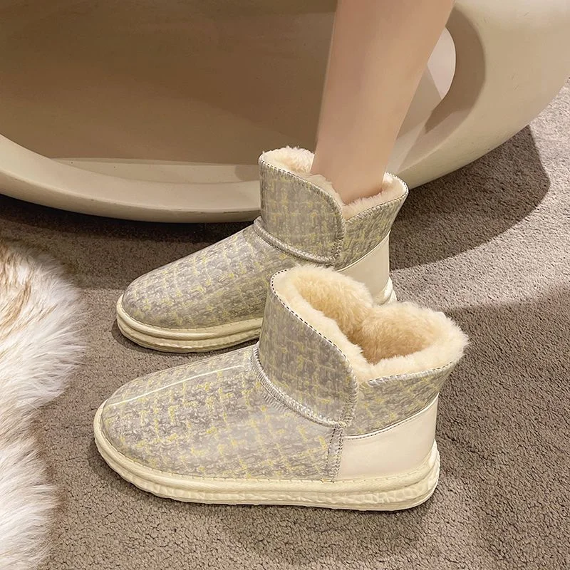 

Женские ботинки на плоской подошве, плюшевые ботинки с круглым носком, новинка 2022, модные однотонные зимние ботинки, модная женская обувь
