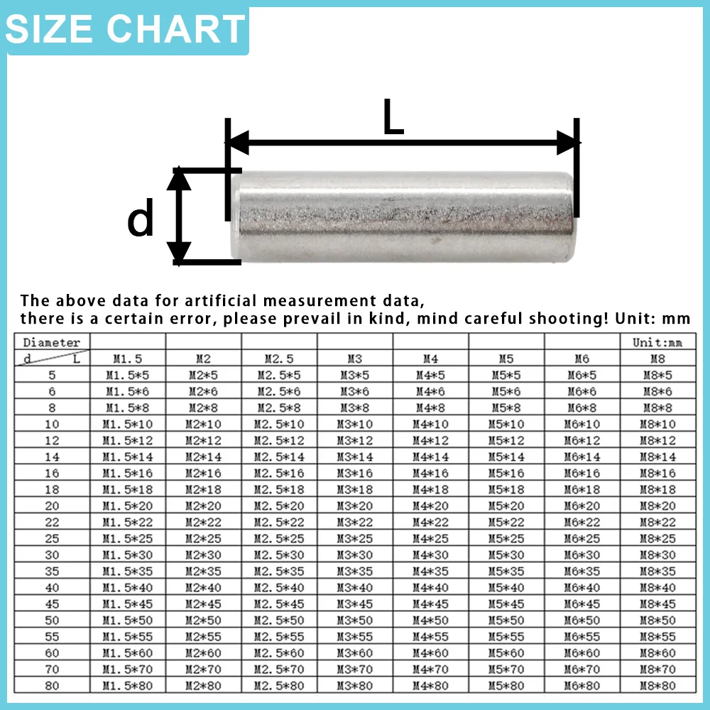 GB119 Cylindrical Locating Dowel Pin M1 M1.5 M2 M2.5 M3 M4 M5 M6 M8 M10 304 stainless steel Fixed Shaft Pins Round Solid Rod cylindrical locating dowel pin