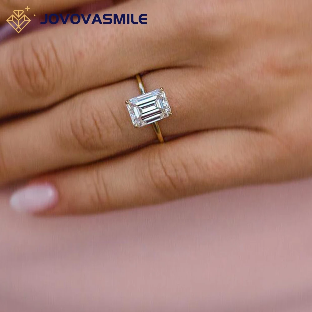 

JOVOVASMILE Moissanite 925 Silver Ring 3 Carat Center 9.5x7mm Emerald Cut Real 9k au 750 585 Wedding Engagement Band for Woman