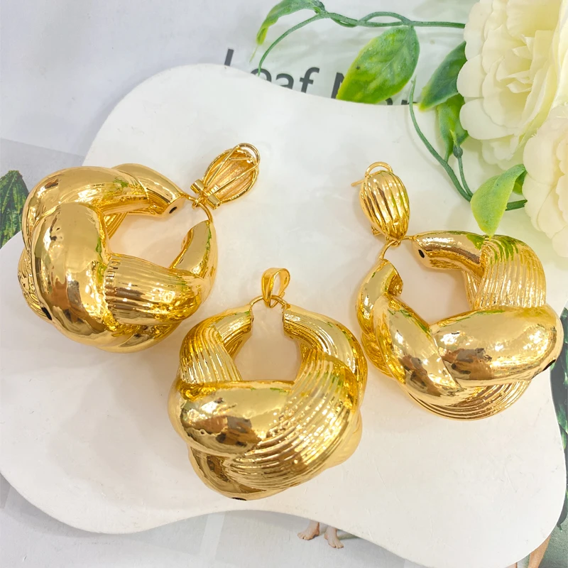 Italy Luxury Big Wedding Jewelry Set for Women 24K Gold Plated