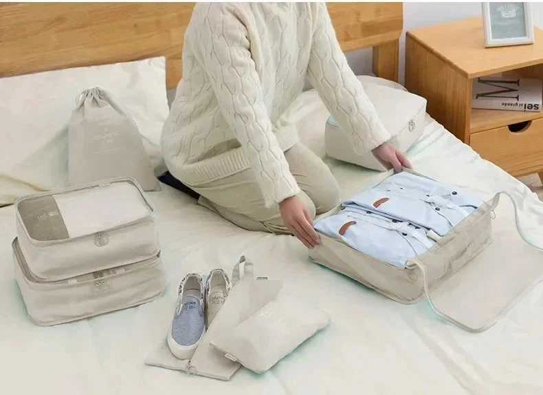 7 Pcs Set Travel Organizer Storage Bags Suitcase Packing Cubes Set Cases Portable Luggage Clothes Shoe Tidy Pouch Folding