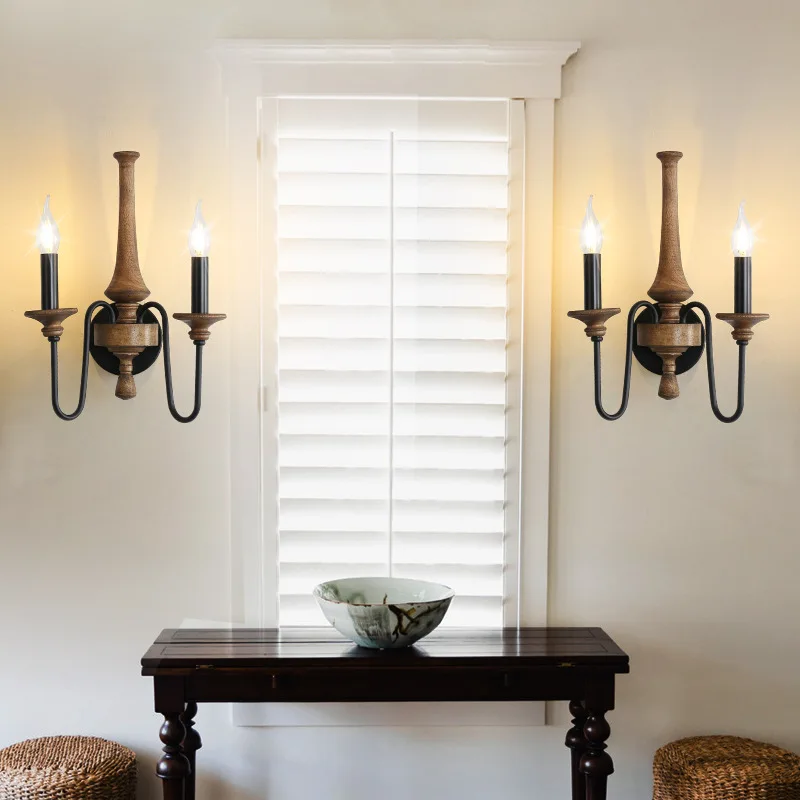 American Style Rural Wooden Wall Lamps for Living Room Bedroom Bedside Lamp Corridor Staircase Aisle Homestay Hotel Lighting