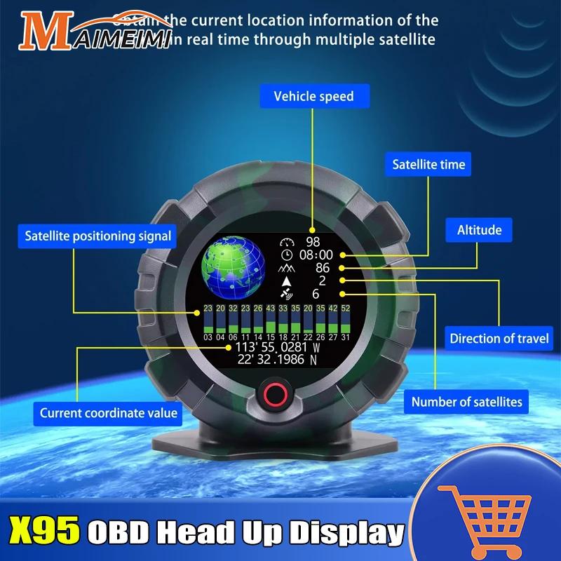 

M Car OBD GPS Head Up Display 4x4 Off-road Inclinometer Slope Angle Speed Satellite Timing GPS X95 for HUD Car Accessories Meter