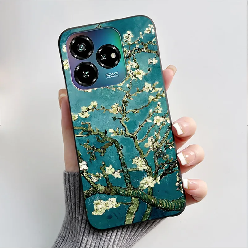 Black Soft Silicone Case with Cute Flower Cartoon Design
