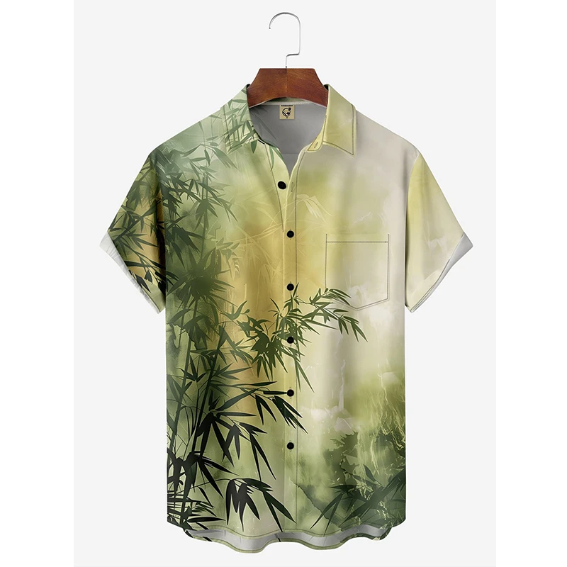 thumbnail image 1 of Camisas hawaianas de verano para hombre, blusas con estampado de plantas, ropa de moda informal, blusas de solapa con estampado de bambú de gran tamaño, camisa masculina, 1 of 4