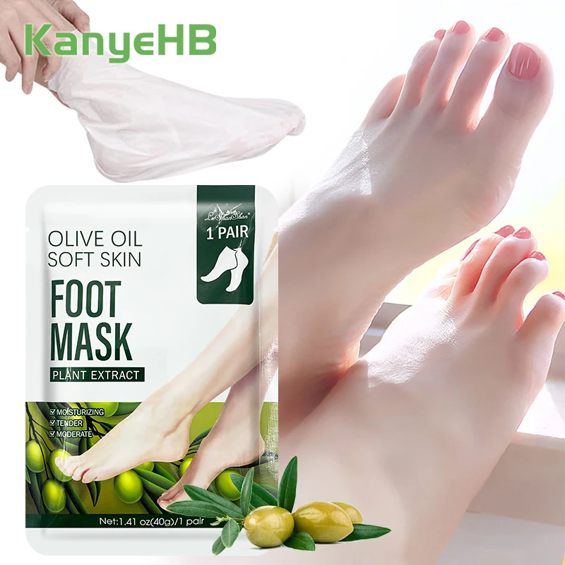 

2Pcs=1Pair Olive Oil Foot Peeling Mask Anticrack Pedicure Socks Scrub For Moisturize Feet Whitening Foot Skin Care Feet Spa H108