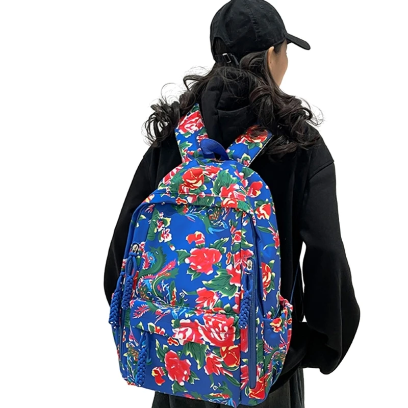 Chinese Ethnic Fashion Backpack Northeast Vintage Big Flower Printed Backpack Large Capacity School Bag for Women