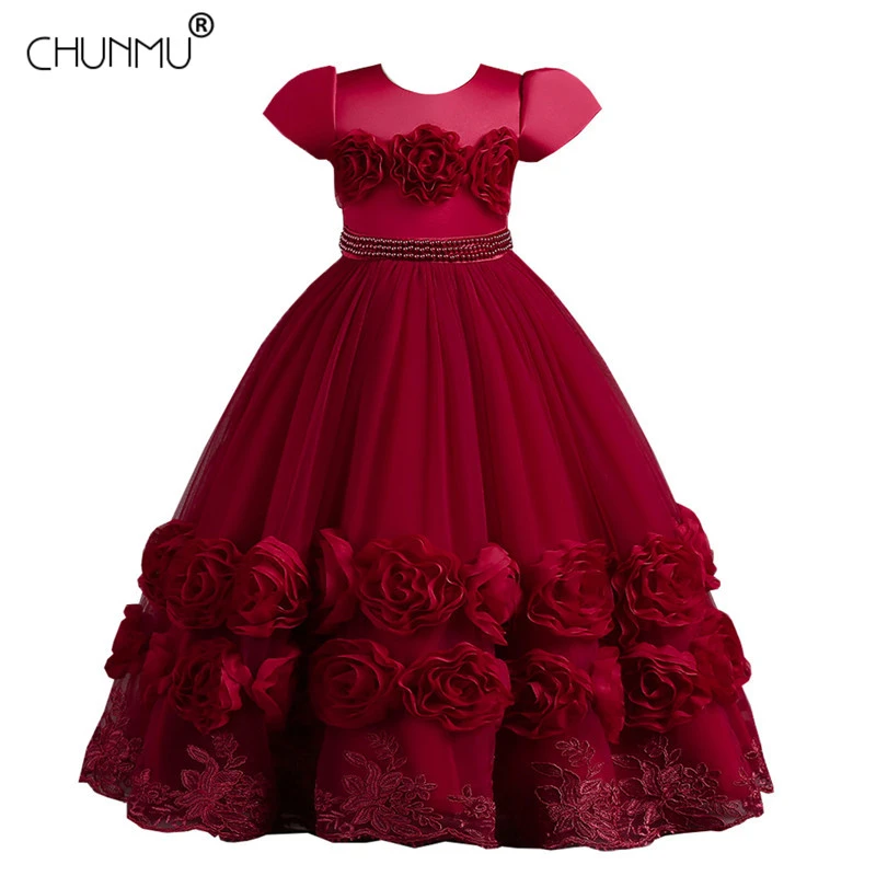 Kids Dresses Girls Wedding Dress Elegant Elegant Girls Dresses Floral Embroidery Girls Party