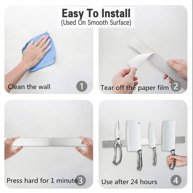 Stainless Steel Knife Stand Strip Organizer Strong Magnetic Knife Holder Wall Mount Kitchen Bar Storage Kitchen Accessories 5