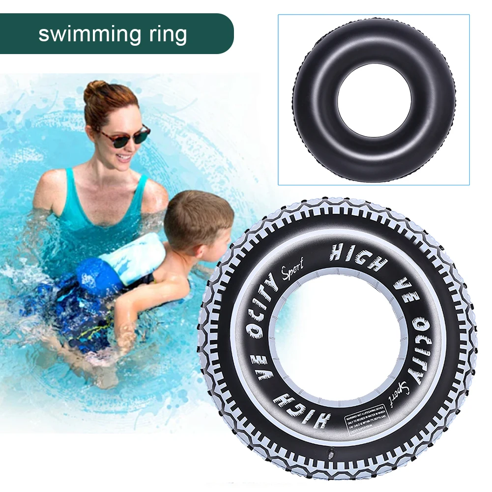 Tire Pattern Blow Up Swim Tube Leakproof Inflatable Swim Ring Swimming Rings Floaties Thickened Pool Rings for Swimming Pool Inflatable Swimming Ring