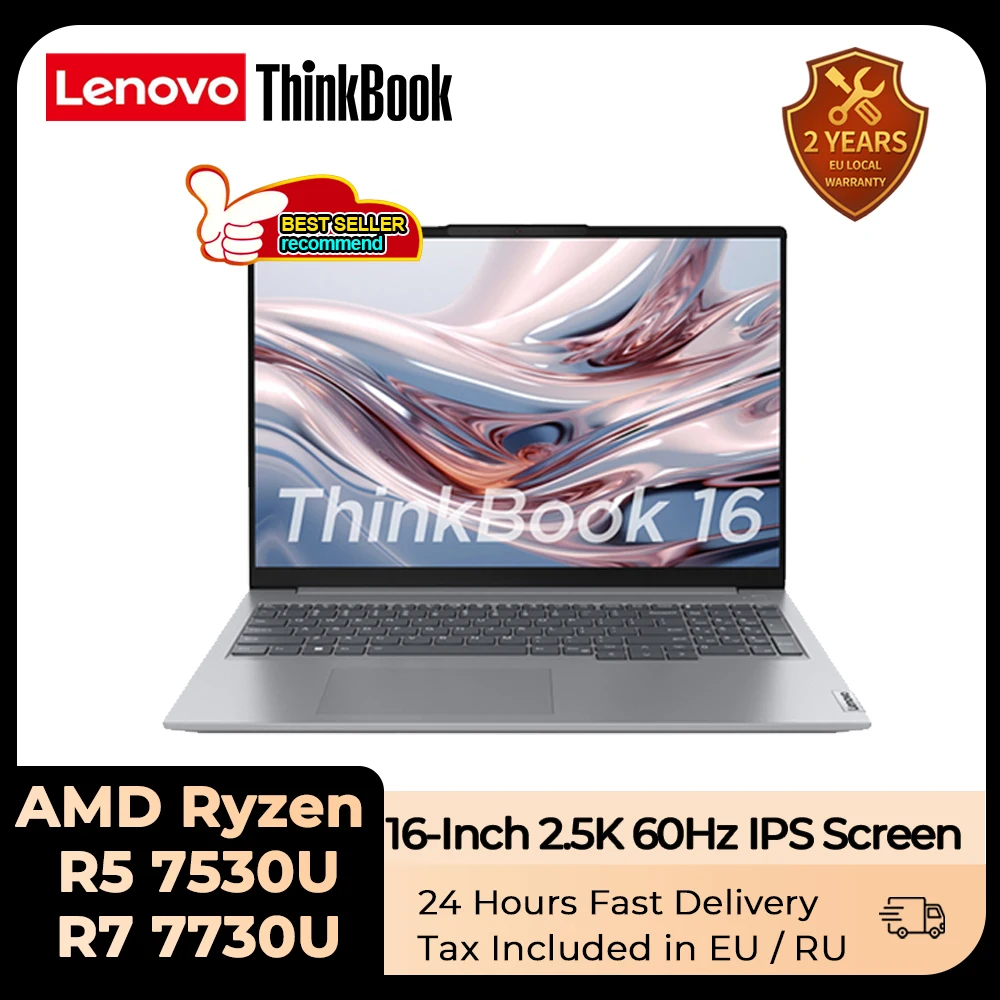 

Lenovo 2023 ThinkBook 16 Laptop AMD R5 7530U/R7 7730U HD Graphics Card 16GB + 1TB SSD 16 Inch 2.5K 60Hz IPS Screen Notebook PC