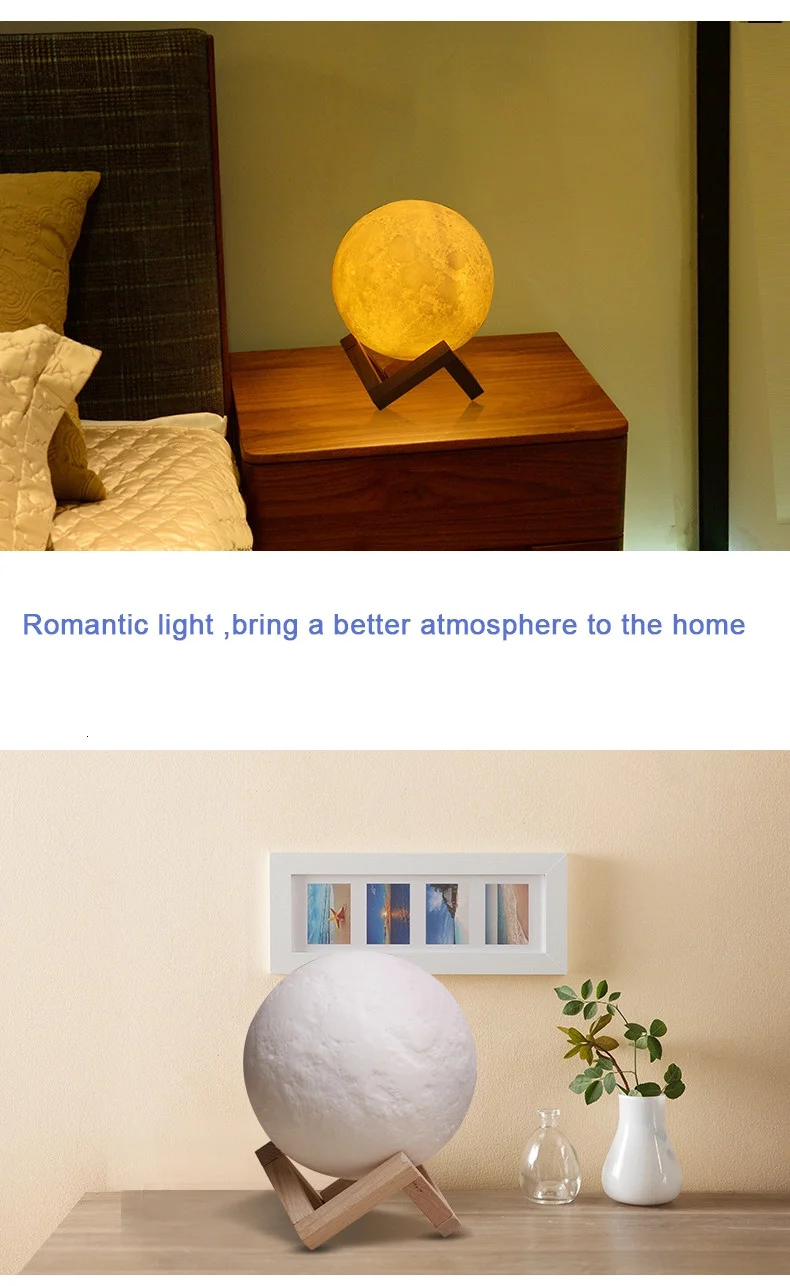 New Design Romantic Night Light 3D Print Moon Lamp From Factory