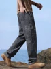 Stretch Straight Men's Wide Jeans Casual Sweatpants Male Clothes Pocket Drawstring Cargo Pants Fashion Korean Jogging Trousers 2