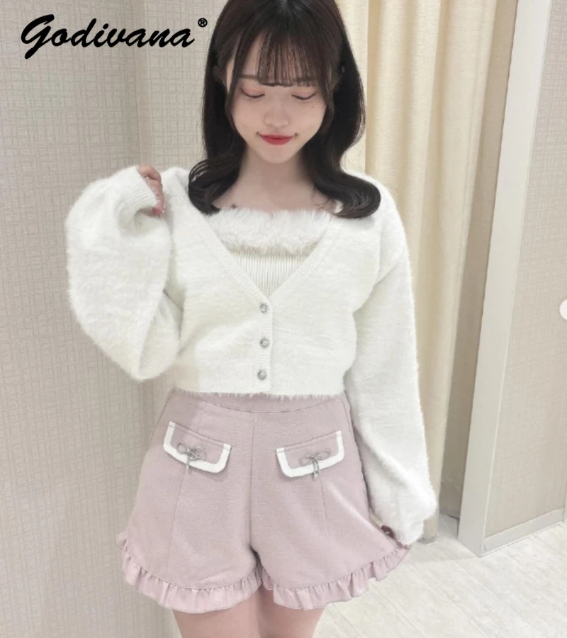 

Шорты трапециевидные женские с завышенной талией и бантом в японском стиле