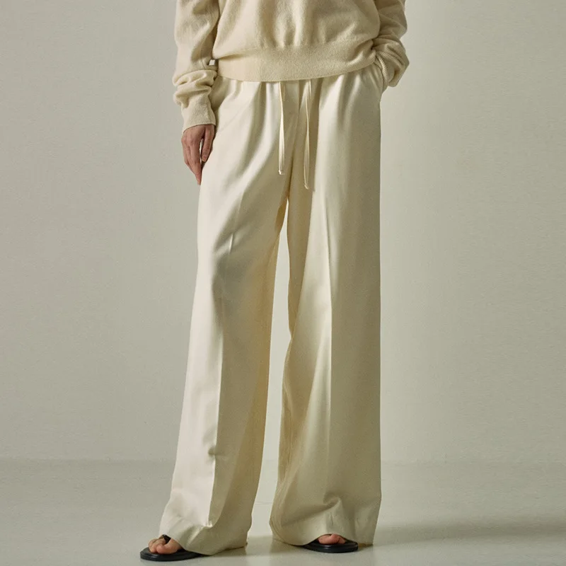 

Fac@de Pa*ern Women's Loose Wool Drawstring Trousers 23ss Autumn Solid Colour Wide-leg Trousers Korean Style Y2k Pants Female