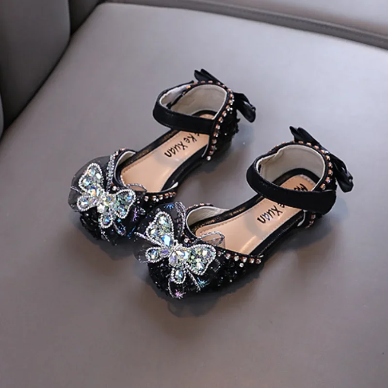 2024 New Kids Leather Shoe Sweet Chic Girl Princess Dress Flat Sandals Causal Versatile Children Fashion Walking Shoes Non-slip 5