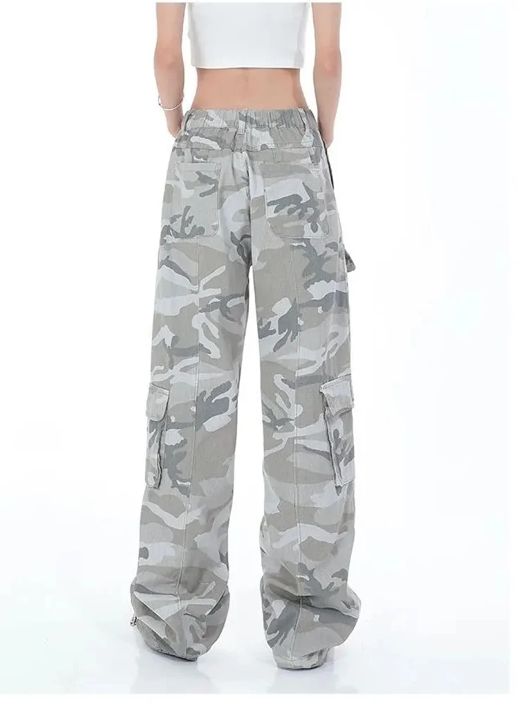 

Camouflage Workwear Pants for Women Baggy Sweatpants Harajuku Streetwear Elastic Waist Wide Leg Trousers Female 20234