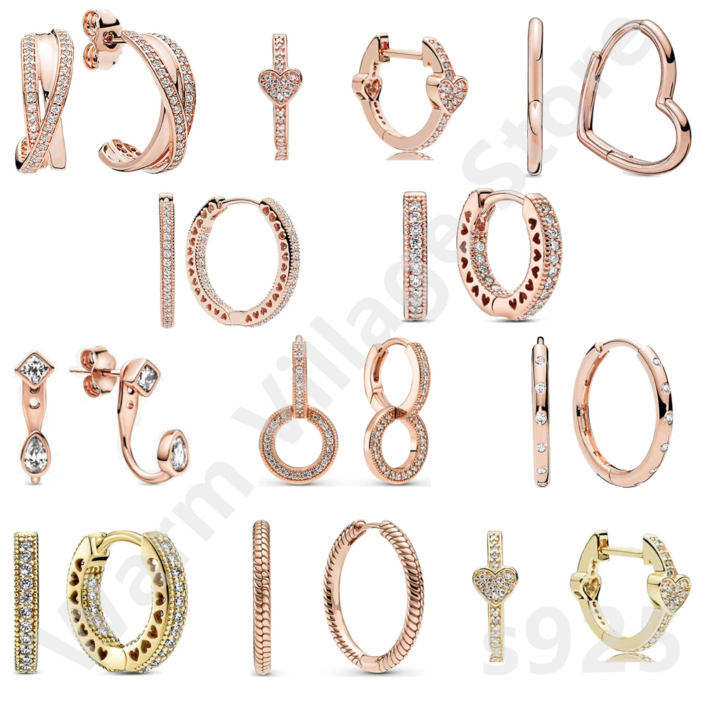 

925 Sterling Silver Interconnecting Round Heart Pearl Moment Charm Double Hoop Earrings Women's Charm Stud Earrings DIY Jewelry