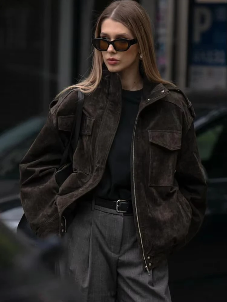 HH Autumn Jacket For Women Long Sleeve Zipper Overcoat Bomber Jackets Loose Coats With Pocket Female 2025 Fashion Lady Outwear