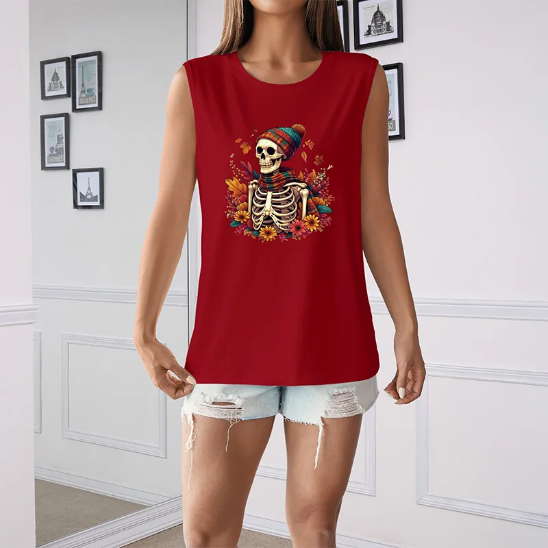 

2024 Summer New Skull Print Cartoon Women's Casual Fashion Top T-shirt Halloween Clothing Women's Party Clothing Tank Top