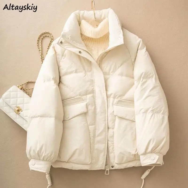 

Short Style Parkas Women Loose Thicken Warm Tender Winter Ulzzang Fashion Stand Cozy Pure Streetwear Casual All-match Students