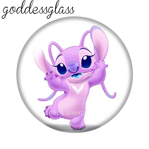Disney Cute Stitch Lilo Cartoon 10pcs 12mm/18mm/20mm/25mm Round photo glass cabochon flat back Making findings for bracelets