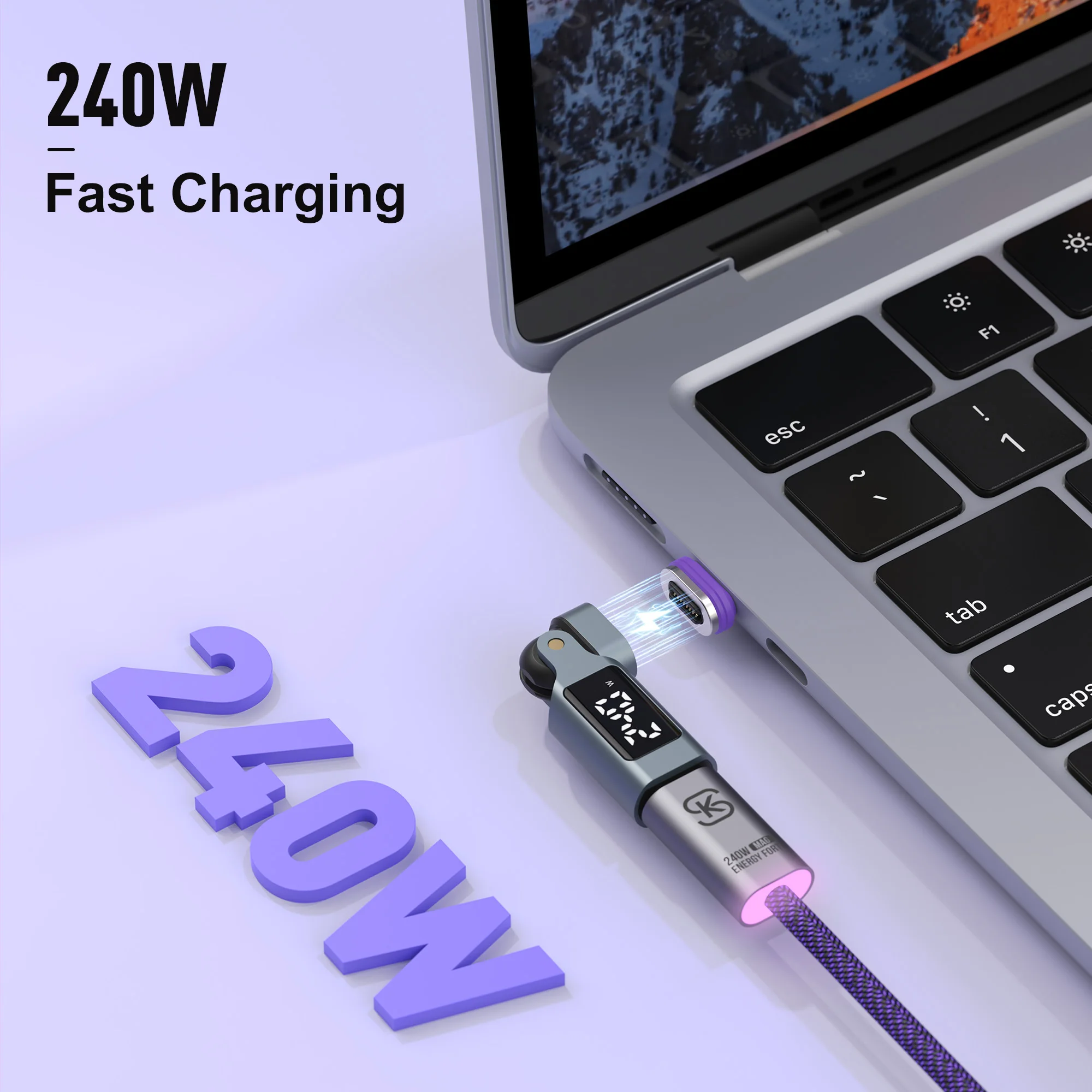 마그네틱 USB C to C 어댑터 240W PD 고속 충전 480Mbps 데이터 전송 180 ° 아이폰 17용 회전식 스위블 커넥터