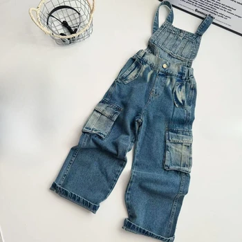2025 Spring/Autumn Girls Denim Overalls Trendy Detachable Wide-Leg Jeans for Kids Stylish Versatile Casual Two Wear Trousers - Image 6
