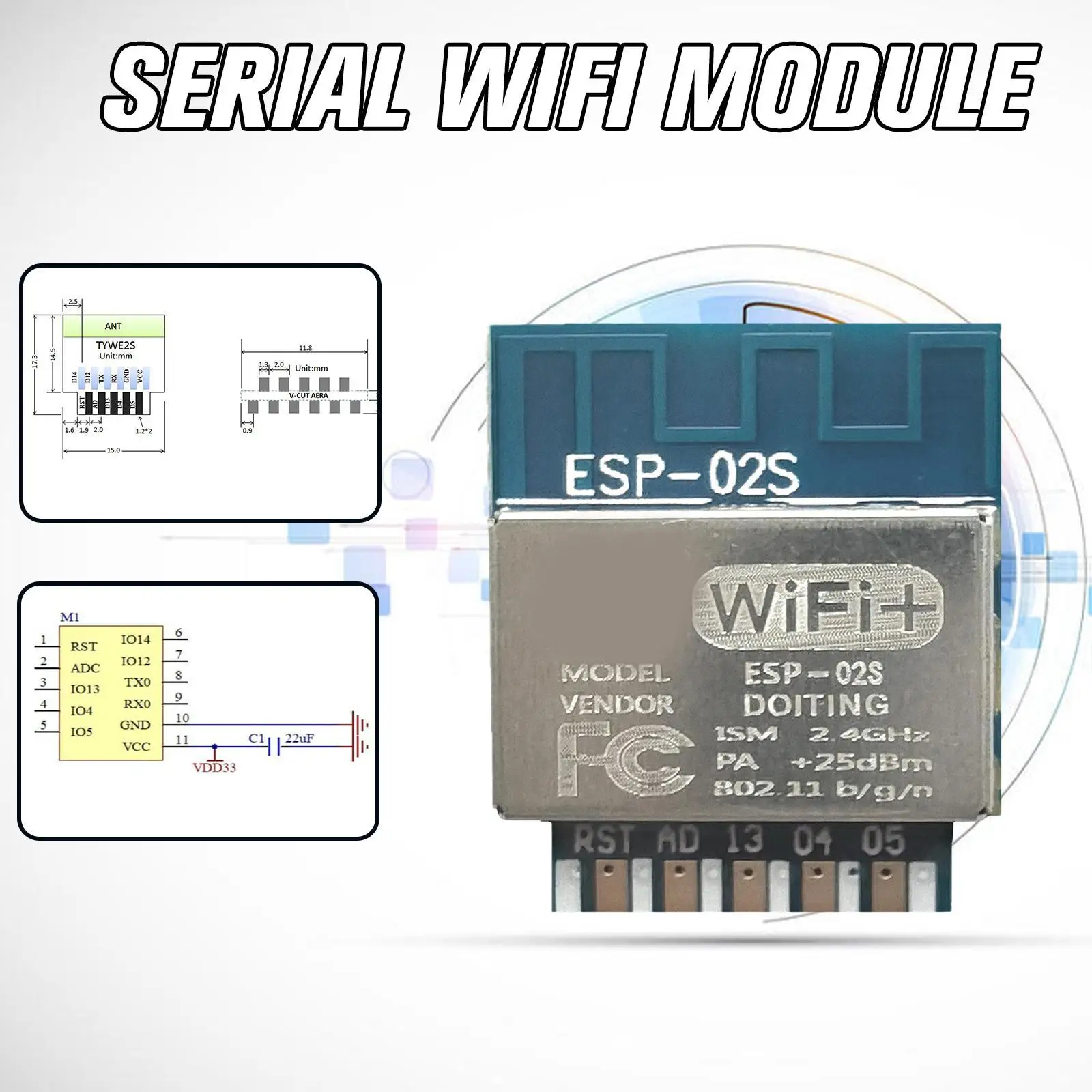 Wi-Fi-Module-ESP-02S-TYWE2S-Serial-Golden-Finger-Package-ESP8285 ...