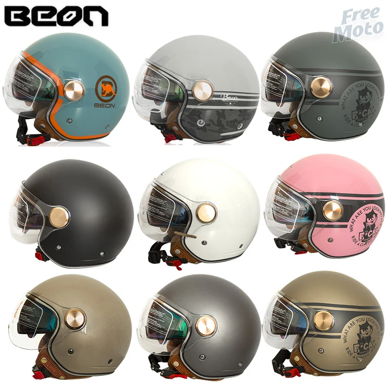 BEONフルフェイスヘルメット Beon-クラシックなオートバイのヘルメット,4つのキャップ,フル