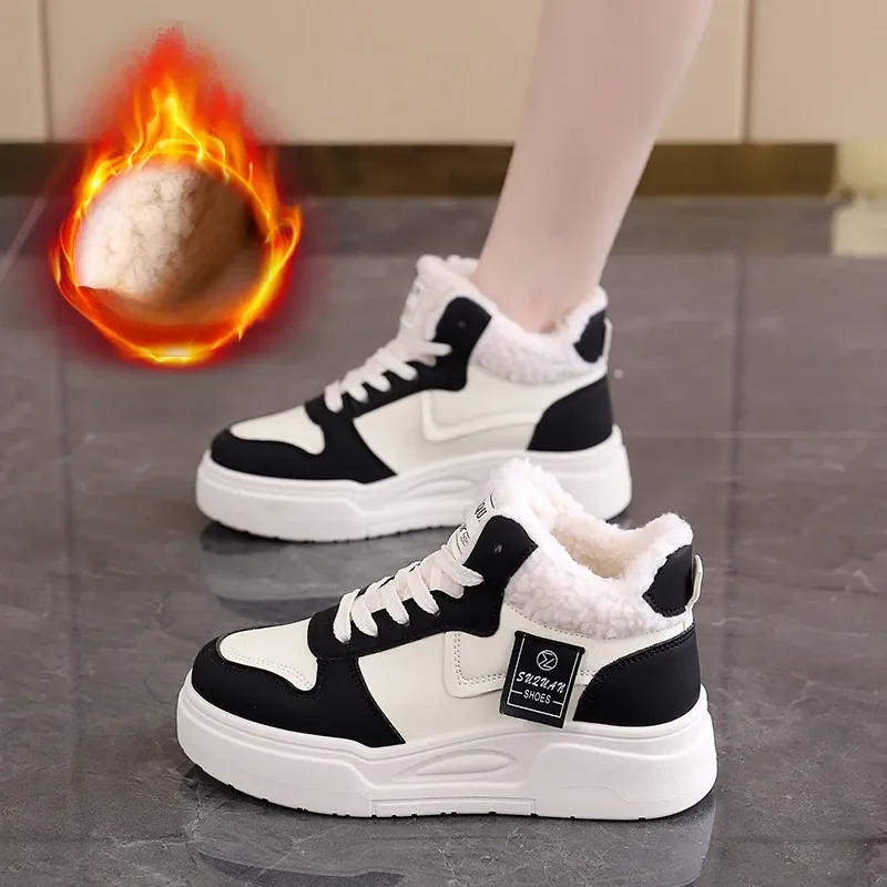 Winter Sport Boots Women's Sneakers Plus Velvet Cotton Shoes  New Lace Up Platform Shoes for Women Casual High Top Sneakers