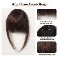 Frange en cheveux humains 100% naturels, brun naturel, effet effilé, à clipser, avec mèches latérales, postiche pour femme, frange aérienne à clipser, 4,5 pouces 4