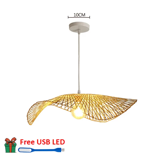 Chinese Style Bamboo Woven Wicker Pendant Lights Natural Rattan Shade Cap Hanging Lamp Restaurant Hotel Bedroom Lighting Fixture Single 01