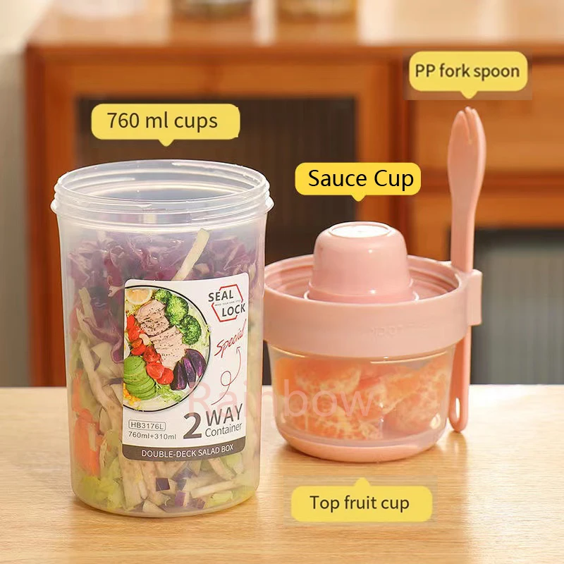 Glass Breakfast Oatmeal Cereal Nut Yogurt Salad Cup Container Set With  Spoon Handle Bento Food Bowl