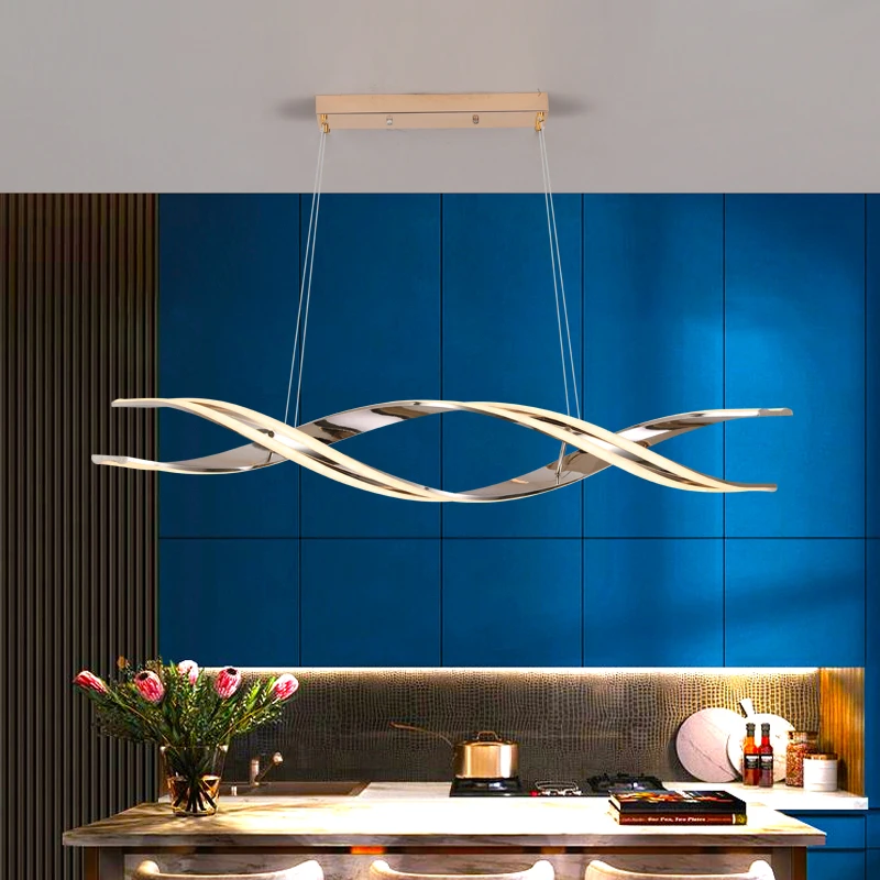 Hanglamp LED Eettafel Moderne Minimalistische Dimbare lineaire design hanglamp met afstandsbediening Keukens Kantoor Bar Eetkamer Verstelbare plafondlamp (Goud, 150cm