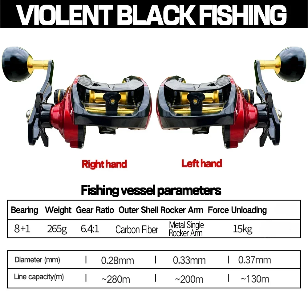 Ultra Light Baitcasting Fishing Reels Long Casting Carbon Frame 8+1BB 6.4:1 Gear Ratio Deep Spool Sea Jigging Fishing for Carp 4