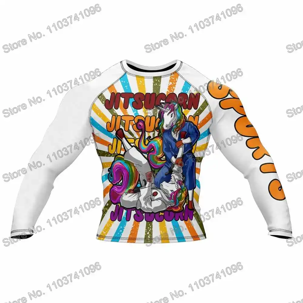 Unicorn Diving T-Shirt Tight Long Sleeve Rash Guard BJJ MMA Swimwear Men Surf Clothing Beach Floatsuit Women GYM Tops Sportswear