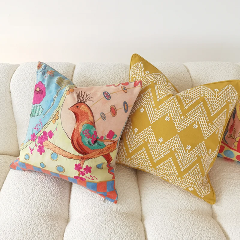 

Вышивка ручной росписью в сельских районах, диваны с цветами и птицами, прикроватные подушки, декоративные подушки и современные подушки