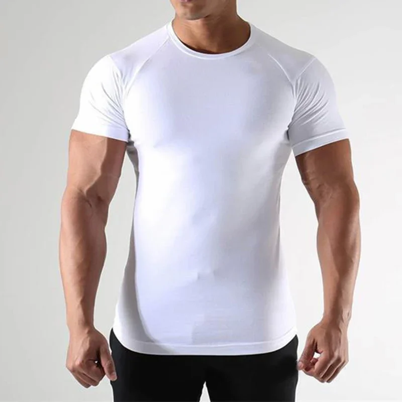 

Новинка, мужская летняя тренировочная футболка, однотонная облегающая футболка для тренировок в тренажерном зале и баскетбола, одежда для мужчин
