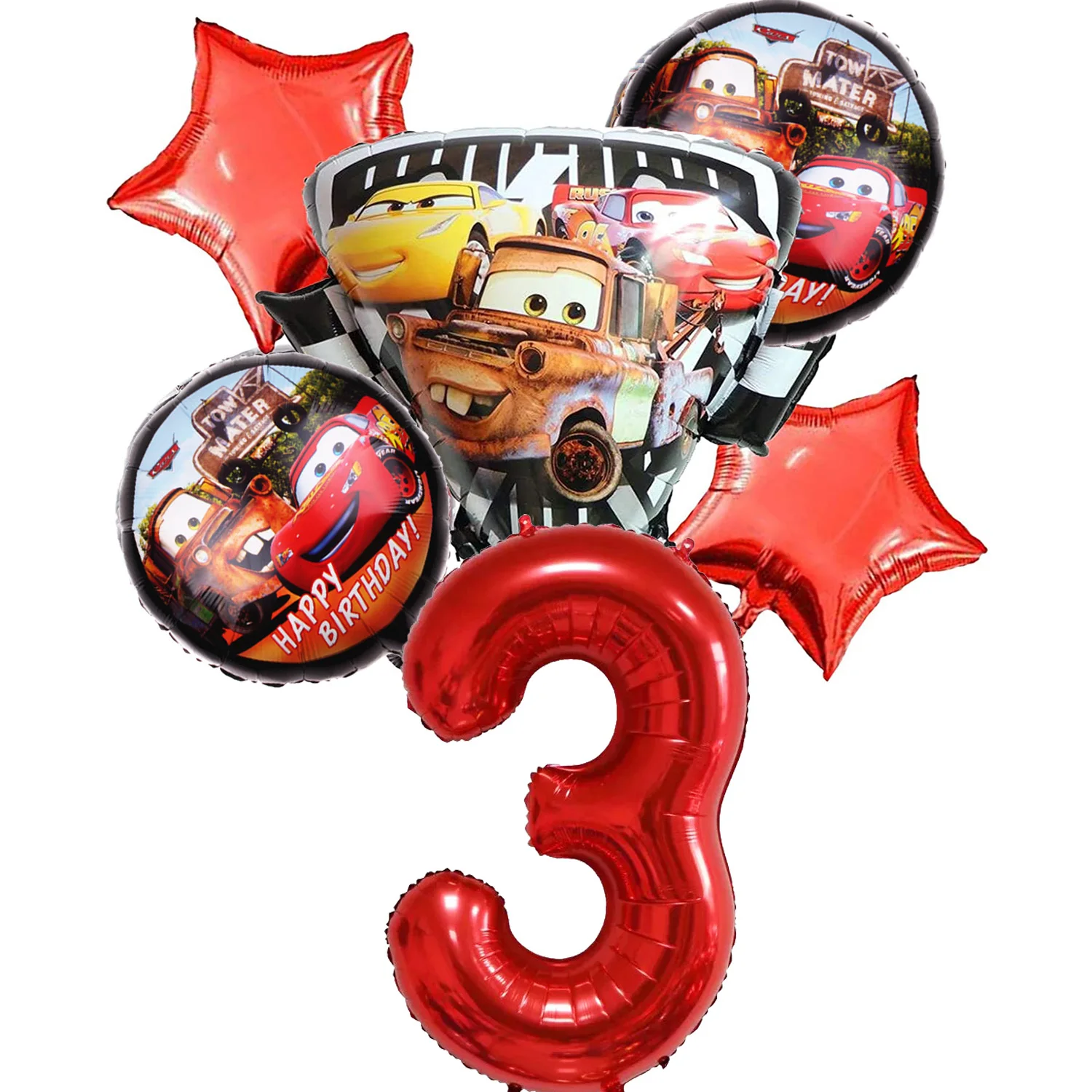 thumbnail image 1 of Juego de 6 a 8 globos de aluminio para fiestas de cumpleaños de Disney Cars para niños y niñas, suministros para fiestas de Lightning McQueen, 1 of 5