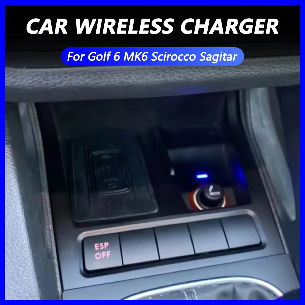 15W Car Phone Wireless Charger For VW Golf 6 MK6 Scirocco Sagitar 2008-2013 Charging Pad For iPhone Mobile Cradle Accessories