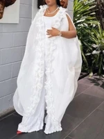 Ensemble deux pièces africain élégant à volants, sans manches, Cape caftan ample, taille haute, jambes larges, pantalon plissé, événements, fêtes, occasions, nouveau 5