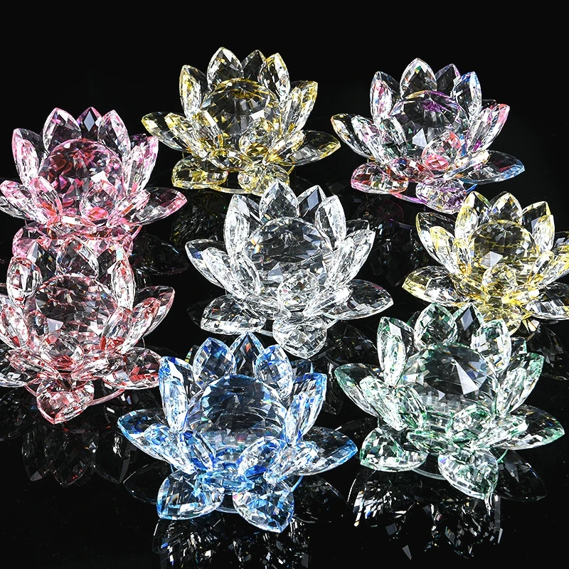 60mm-200mm Fengshui Crystal Lotus Flower Crafts Glass Paperweight Ornaments Figurines Home Wedding Party Decor Gifts Souvenir